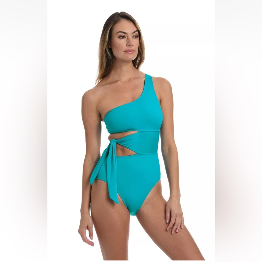 La Blanca swim suit one shoulder side tie blue nwt!!